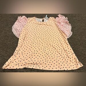 EUC Elle Pink Polka Dot womens SS blouse Sz L
